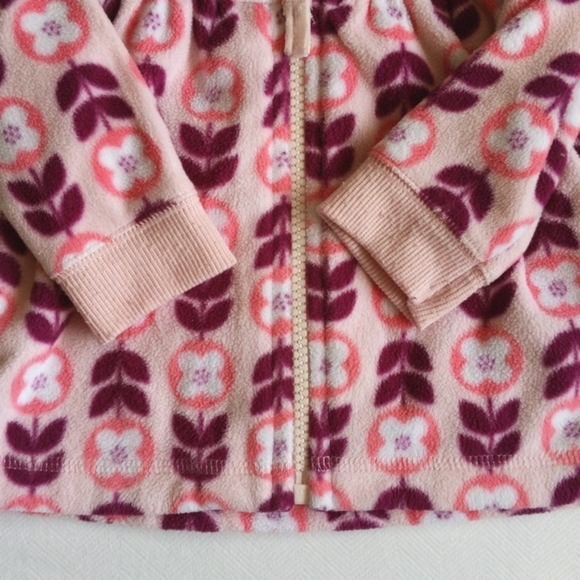 old navy pink floral fleece zip-up hoodie sweatshirt jacket 3-6 months baby girl - Picture 4 of 6